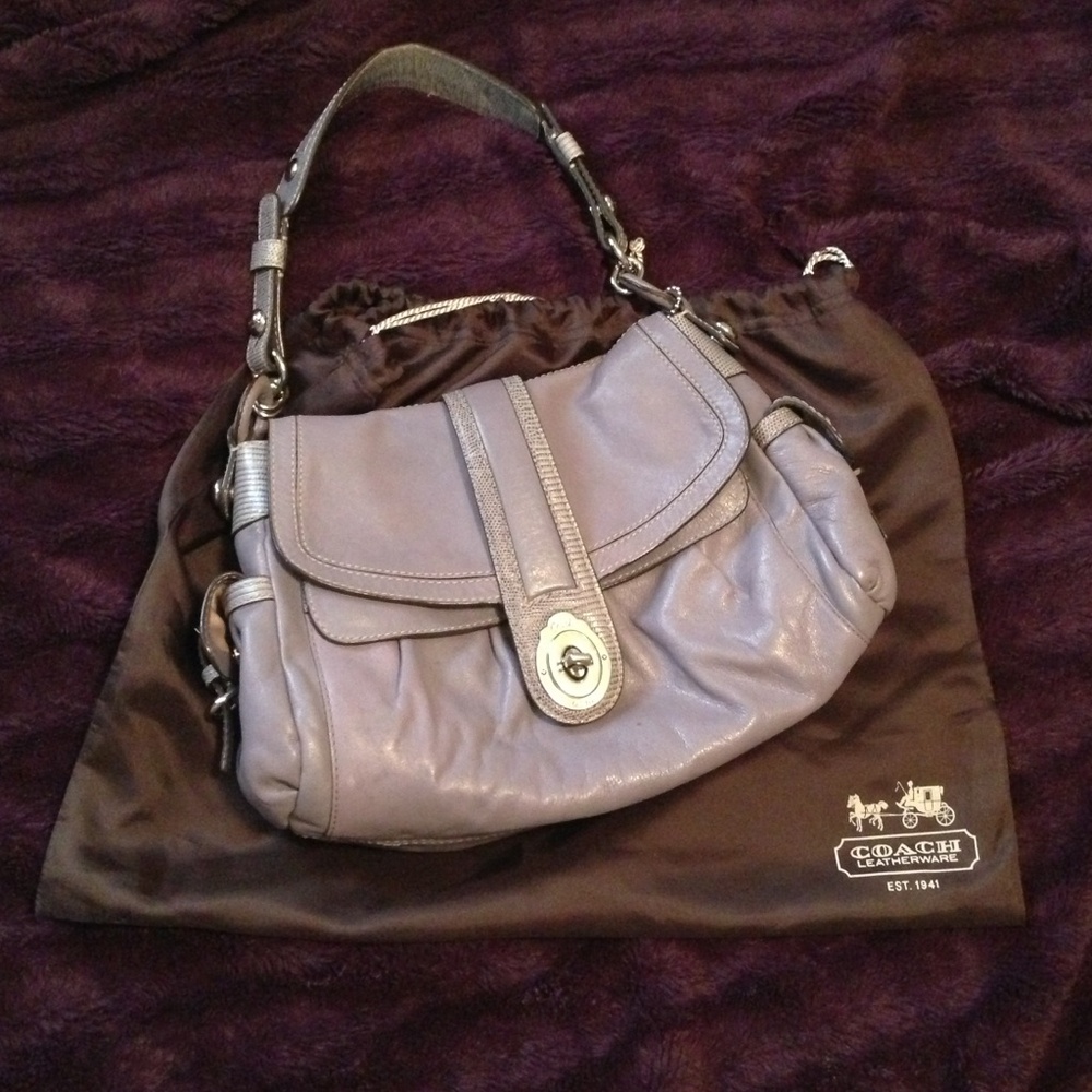 Coach Silver Leather Hobo Bag